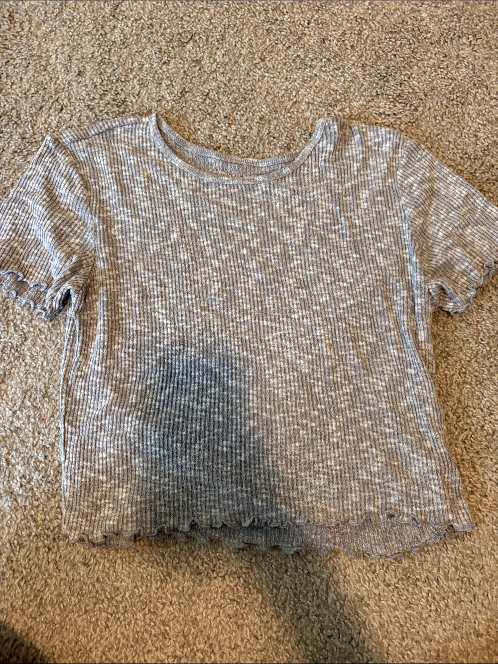 American Eagle Outfitters Heather Gray Ribbed Crew Crop Top
